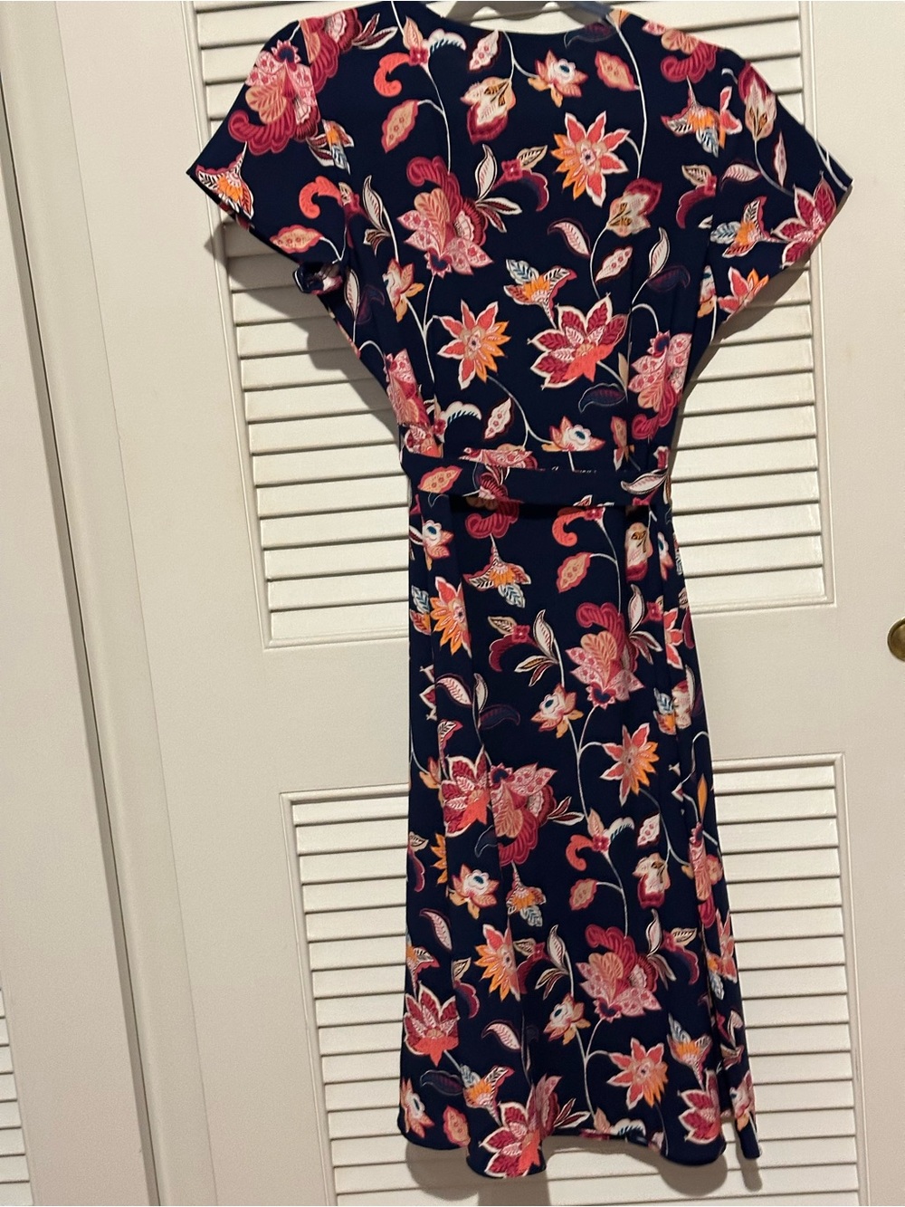 LOFT Navy button front Dress with Pink & Orange Floral Print
